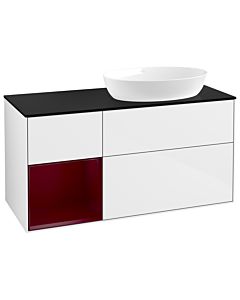 Villeroy und Boch Finion Waschtischunterschrank GA42HBGF 120cm, Abdeckplatte black matt, Emotion, Regale Peony matt lacquer, Glossy white lacquer