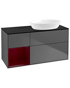 Villeroy und Boch Finion Waschtischunterschrank GA42HBGK 120cm, Abdeckplatte black matt, Emotion, Regale Peony matt lacquer, Anthracite matt