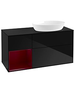 Villeroy und Boch Finion Waschtischunterschrank GA42HBPH 120cm, Abdeckplatte black matt, Emotion, Regale Peony matt lacquer, Glossy Black Lacquer