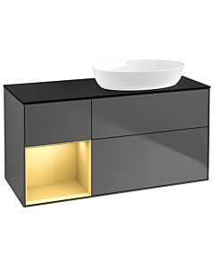 Villeroy und Boch Finion Waschtischunterschrank GA42HFGK 120cm, Abdeckplatte black matt, Emotion, Regale Gold matt lacquer, Anthracite matt