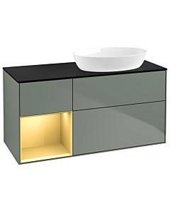 Villeroy und Boch Finion Waschtischunterschrank GA42HFGM 120cm, Abdeckplatte black matt, Emotion, Regale Gold matt lacquer, Olive Matt Lacquer