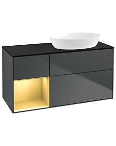 Villeroy und Boch Finion Waschtischunterschrank GA42HFHG 120cm, Abdeckplatte black matt, Emotion, Regale Gold matt lacquer, Midnight Blue Matt Lacquer