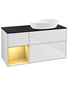 Villeroy und Boch Finion Waschtischunterschrank GA42HFMT 120cm, Abdeckplatte black matt, Emotion, Regale Gold matt lacquer, White matt lacquer
