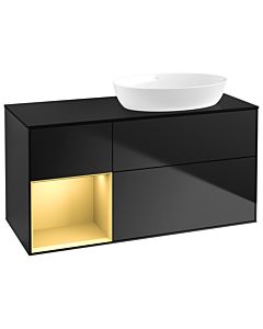 Villeroy und Boch Finion Villeroy und Boch GA42HFPD 120cm, plaque de recouvrement noir mat, Emotion, étagères laqué or mat, laqué noir mat