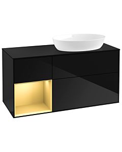 Villeroy und Boch Finion Waschtischunterschrank GA42HFPH 120cm, Abdeckplatte black matt, Emotion, Regale Gold matt lacquer, Glossy Black Lacquer