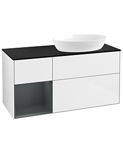 Villeroy und Boch Finion Waschtischunterschrank GA42HGGF 120cm, Abdeckplatte black matt, Emotion, Regale Midnight matt lacquer, Glossy white lacquer