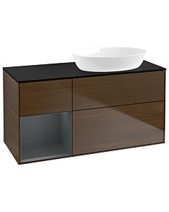 Villeroy und Boch Finion Villeroy und Boch Finion GA42HGGN 120cm, cover plate black matt, Emotion, shelves Midnight matt lacquer, walnut veneer
