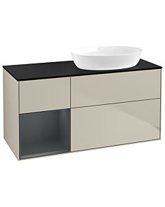 Villeroy und Boch Finion GA42HGHH 120cm, plaque de recouvrement noire mate, Emotion, étagères laqué mat Midnight, Sand Matt Lacquer