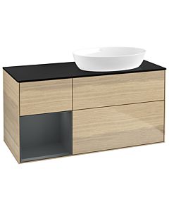 Villeroy und Boch Finion Villeroy und Boch GA42HGPC 120cm, plaque de recouvrement noir mat, Emotion, étagères Midnight laqué mat, Oak Veneer