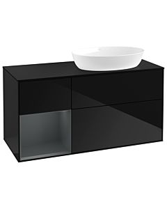 Villeroy und Boch Finion GA42HGPH 120cm, plaque de recouvrement noire mate, Emotion, étagères laqué mat Midnight, Glossy Black Lacquer