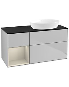 Villeroy und Boch Finion Waschtischunterschrank GA42HHGJ 120cm, Abdeckplatte black matt, Emotion, Regale sand matt lacquer, Light grey matt