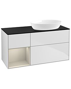 Villeroy und Boch Finion Waschtischunterschrank GA42HHMT 120cm, Abdeckplatte black matt, Emotion, Regale sand matt lacquer, White matt lacquer
