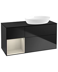 Villeroy und Boch Finion Waschtischunterschrank GA42HHPD 120cm, Abdeckplatte black matt, Emotion, Regale sand matt lacquer, Black matt lacquer