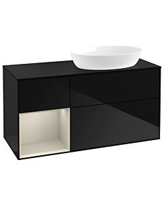 Villeroy und Boch Finion Waschtischunterschrank GA42HHPH 120cm, Abdeckplatte black matt, Emotion, Regale sand matt lacquer, Glossy Black Lacquer