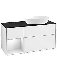 Villeroy und Boch Finion Villeroy und Boch Finion GA42MTGF 120cm, cover plate black matt, Emotion, shelves White matt lacquer, Glossy white lacquer