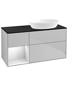Villeroy und Boch Finion Waschtischunterschrank GA42MTGJ 120cm, Abdeckplatte black matt, Emotion, Regale White matt lacquer, Light grey matt