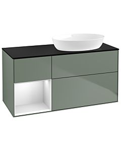 Villeroy und Boch Finion Waschtischunterschrank GA42MTGM 120cm, Abdeckplatte black matt, Emotion, Regale White matt lacquer, Olive Matt Lacquer
