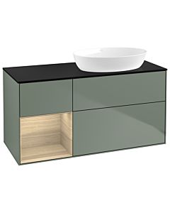 Villeroy und Boch Finion Waschtischunterschrank GA42PCGM 120cm, Abdeckplatte black matt, Emotion, Regale Oak Veneer, Olive Matt Lacquer
