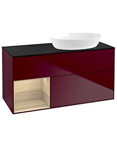 Villeroy und Boch Finion Waschtischunterschrank GA42PCHB 120cm, Abdeckplatte black matt, Emotion, Regale Oak Veneer, Peony Matt