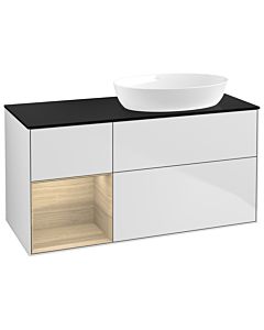 Villeroy und Boch Finion Waschtischunterschrank GA42PCMT 120cm, Abdeckplatte black matt, Emotion, Regale Oak Veneer, White matt lacquer