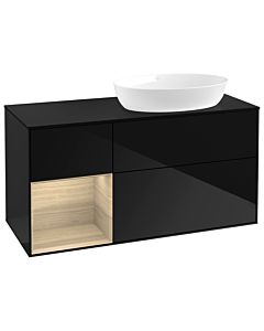 Villeroy und Boch Finion Villeroy und Boch GA42PCPH 120cm, plaque de recouvrement noir mat, emotion, étagères Oak Veneer , Glossy Black Lacquer