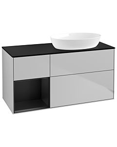 Villeroy und Boch Finion Waschtischunterschrank GA42PDGJ 120cm, Abdeckplatte black matt, Emotion, Regale Black matt lacquer, Light grey matt