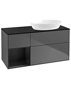 Villeroy und Boch Finion Villeroy und Boch GA42PDGK 120cm, plaque de recouvrement noir mat, Emotion, étagères Laque noire mate, anthracite mat