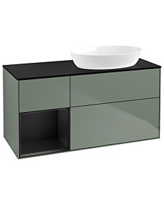 Villeroy und Boch Finion GA42PDGM 120cm, plaque de recouvrement noire mate, Emotion, étagères Olive Matt Lacquer noir mat, Olive Matt Lacquer