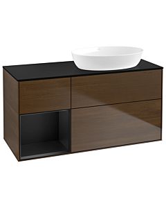 Villeroy und Boch Finion Waschtischunterschrank GA42PDGN 120cm, Abdeckplatte black matt, Emotion, Regale Black matt lacquer, Walnut veneer