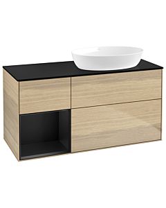Villeroy und Boch Finion Waschtischunterschrank GA42PDPC 120cm, Abdeckplatte black matt, Emotion, Regale Black matt lacquer, Oak Veneer