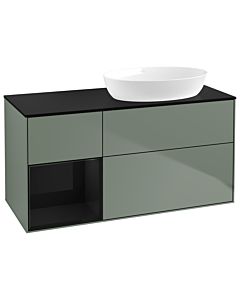 Villeroy und Boch Finion GA42PHGM 120cm, plaque de recouvrement noire mate, Emotion, étagères Olive Matt Lacquer noir brillant, Olive Matt Lacquer
