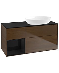 Villeroy und Boch Finion Villeroy und Boch Finion GA42PHGN 120cm, cover plate black matt, Emotion, shelves Glossy black lacquer, walnut veneer