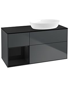Villeroy und Boch Finion Waschtischunterschrank GA42PHHG 120cm, Abdeckplatte black matt, Emotion, Regale Glossy black lacquer, Midnight Blue Matt Lacquer