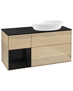 Villeroy und Boch Finion Waschtischunterschrank GA42PHPC 120cm, Abdeckplatte black matt, Emotion, Regale Glossy black lacquer, Oak Veneer