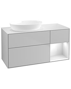 Villeroy und Boch Finion Villeroy und Boch GA51GFGJ 120cm, plaque de recouvrement blanc mat, Emotion, étagères laqué blanc brillant, gris clair mat