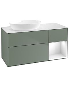 Villeroy und Boch Finion Villeroy und Boch GA51GFGM 120cm, plaque de recouvrement blanc mat, Emotion, étagères Laque blanche brillante, Olive Matt Lacquer