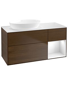 Villeroy und Boch Finion Villeroy und Boch GA51GFGN 120cm, plaque de recouvrement blanc mat, Emotion, étagères Laque blanc brillant, placage noyer