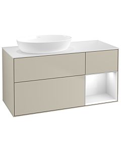 Villeroy und Boch Finion Villeroy und Boch GA51GFHH 120cm, plaque de recouvrement blanc mat, Emotion, étagères Laque blanche brillante, Sand Matt Lacquer