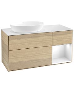 Villeroy und Boch Finion Villeroy und Boch GA51GFPC 120cm, plaque de recouvrement blanc mat, Emotion, étagères Laque blanche brillante, Oak Veneer