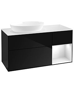 Villeroy und Boch Finion Villeroy und Boch GA51GFPH 120cm, plaque de recouvrement blanc mat, Emotion, étagères Laque blanche brillante, Glossy Black Lacquer