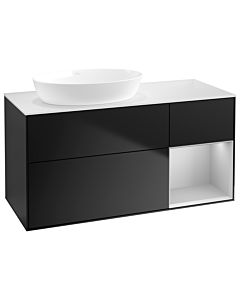 Villeroy und Boch Finion Villeroy und Boch GA51GJPD 120cm, plaque de recouvrement blanc mat, Emotion, étagères laqué gris clair mat, laqué noir mat