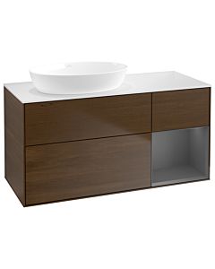 Villeroy und Boch Finion Waschtischunterschrank GA51GKGN 120cm, Abdeckplatte white matt, Emotion, Regale Anthracite matt lacquer, Walnut veneer