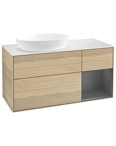 Villeroy und Boch Finion Villeroy und Boch GA51GKPC 120cm, plaque de recouvrement blanc mat, Emotion, étagères laqué mat anthracite, Oak Veneer