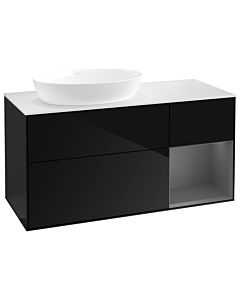 Villeroy und Boch Finion Waschtischunterschrank GA51GKPH 120cm, Abdeckplatte white matt, Emotion, Regale Anthracite matt lacquer, Glossy Black Lacquer