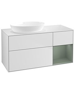 Villeroy und Boch Finion Waschtischunterschrank GA51GMMT 120cm, Abdeckplatte white matt, Emotion, Regale Olive matt lacquer, White matt lacquer
