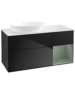 Villeroy und Boch Finion Villeroy und Boch GA51GMPD 120cm, plaque de recouvrement blanc mat, Emotion, étagères laqué olive mat, laqué noir mat