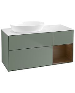 Villeroy und Boch Finion Waschtischunterschrank GA51GNGM 120cm, Abdeckplatte white matt, Emotion, Regale Walnut Veneer, Olive Matt Lacquer