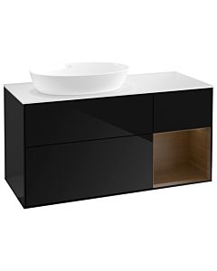 Villeroy und Boch Finion Waschtischunterschrank GA51GNPH 120cm, Abdeckplatte white matt, Emotion, Regale Walnut Veneer, Glossy Black Lacquer