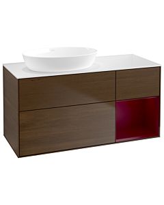 Villeroy und Boch Finion Waschtischunterschrank GA51HBGN 120cm, Abdeckplatte white matt, Emotion, Regale Peony matt lacquer, Walnut veneer