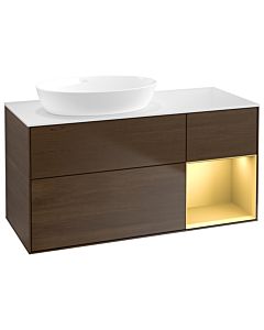 Villeroy und Boch Finion Waschtischunterschrank GA51HFGN 120cm, Abdeckplatte white matt, Emotion, Regale Gold matt lacquer, Walnut veneer